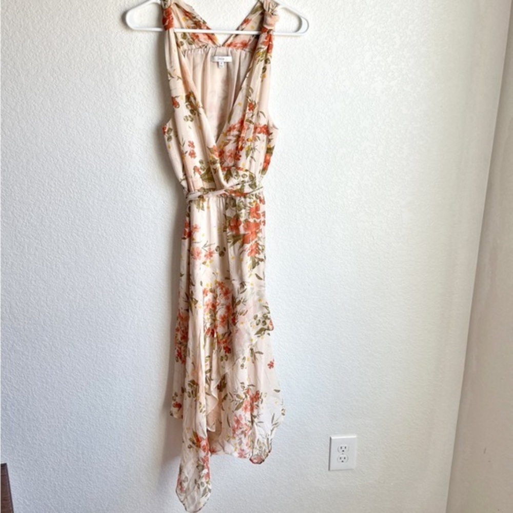 Joie Silk Floral Midi Sleeveless Dress in Cream and Orange Medium